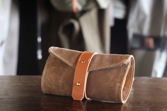 Waxed Canvas, Leather and Shearling Fly Fishing Hybrid Streamer and Leader Wallet