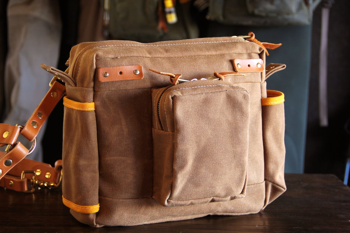 Waxed Canvas and Leather Fly Fishing Bag with Creel Style Etsy