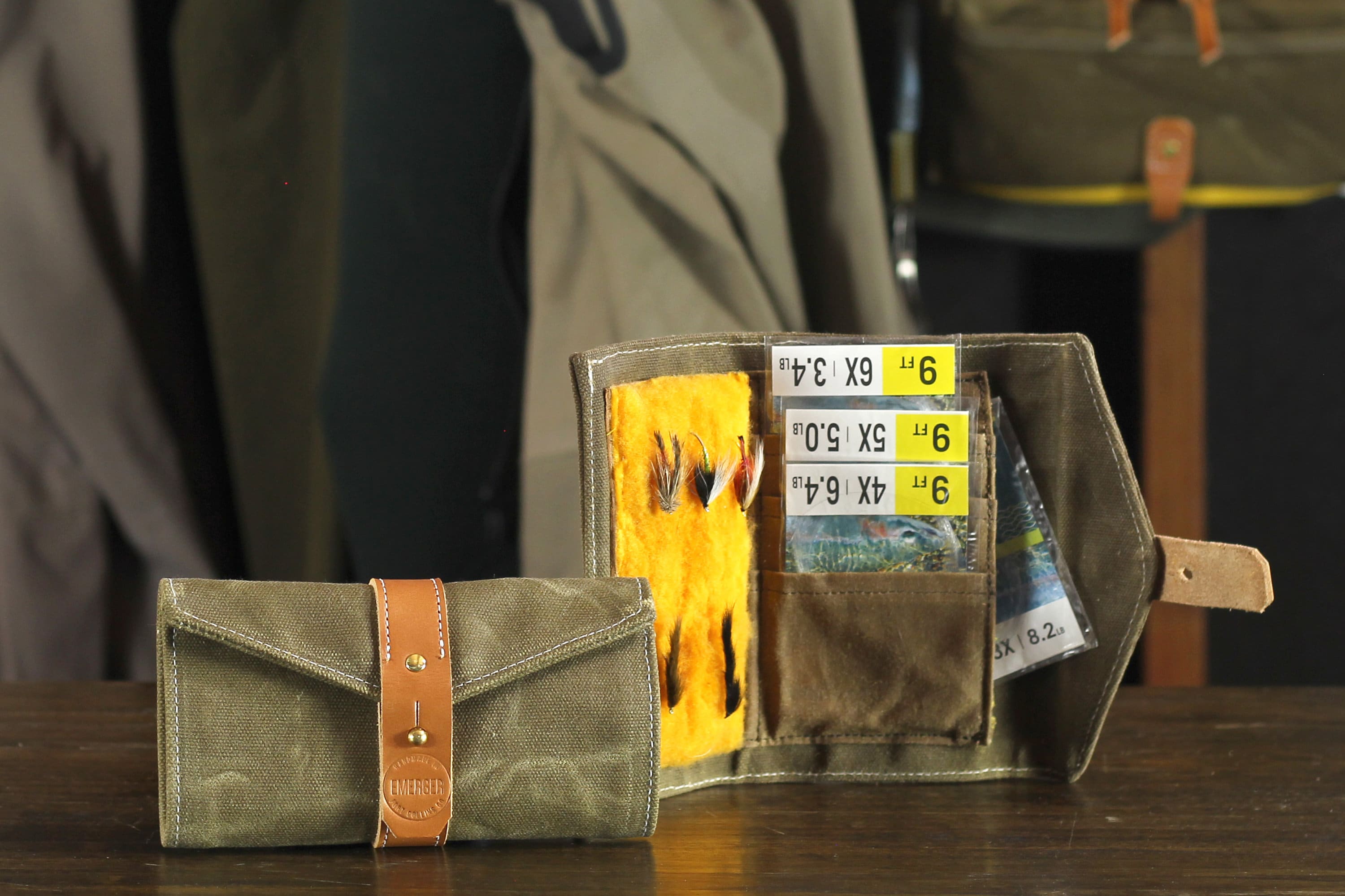 Waxed Canvas, Leather and Shearling Fly Fishing Hybrid Streamer and Leader  Wallet -  Israel