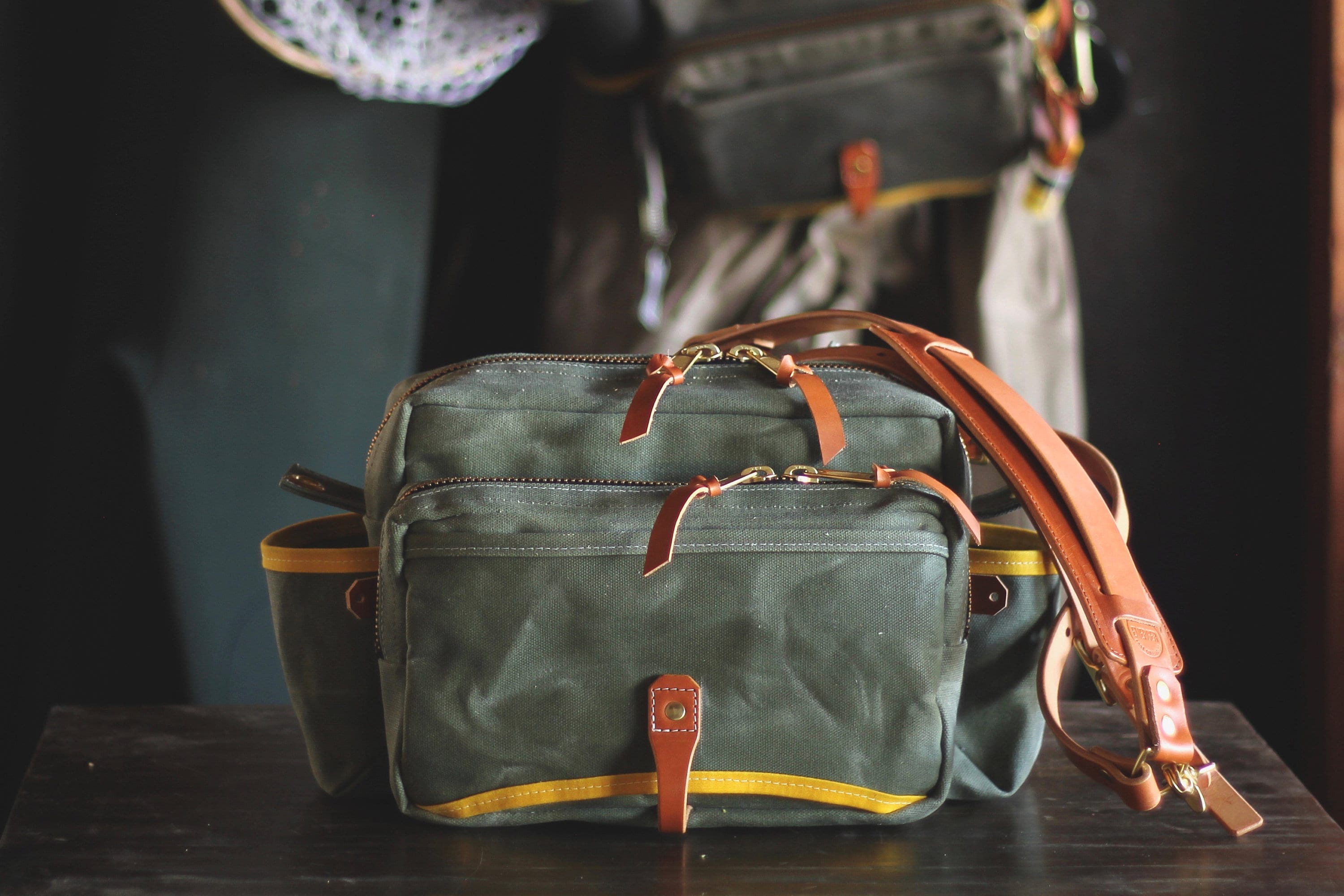 Waxed Canvas and Leather Fly Fishing Bag With Front Mounted Net