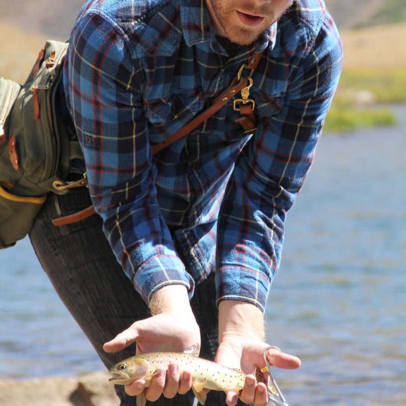 Waxed Canvas and Leather Fly Fishing Bag with Creel Style Etsy