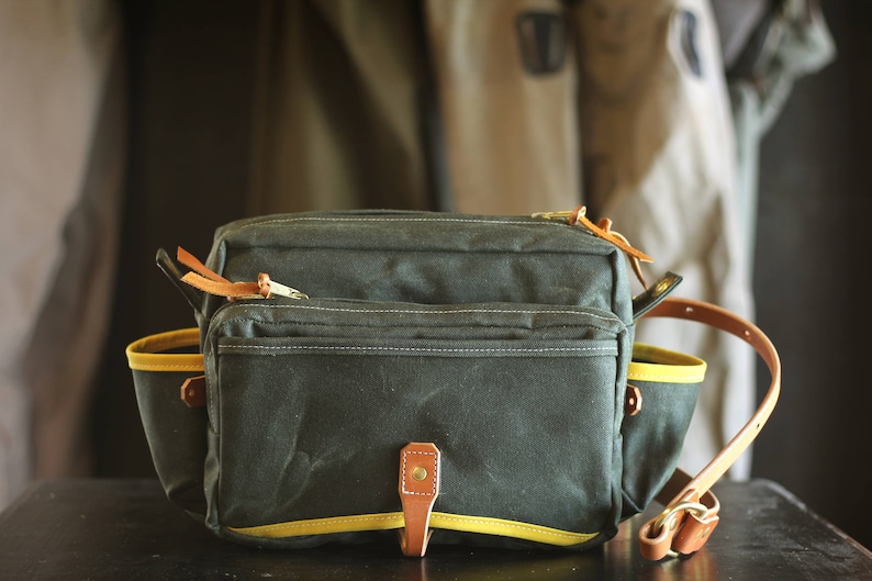 Waxed Canvas and Leather Fly Fishing Bag with Front Mounted Etsy
