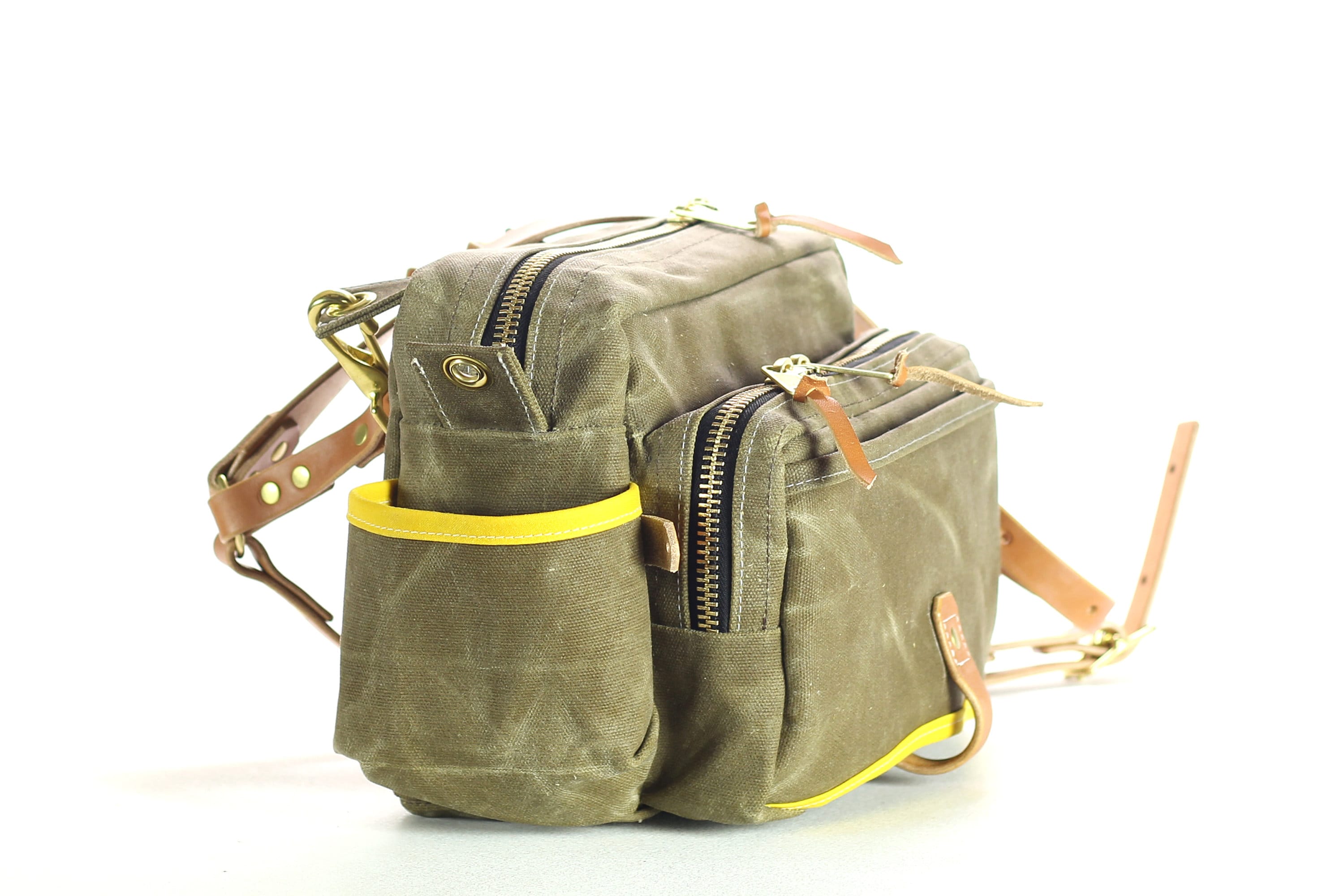Waxed Canvas and Leather Fly Fishing Bag With Front Mounted Net