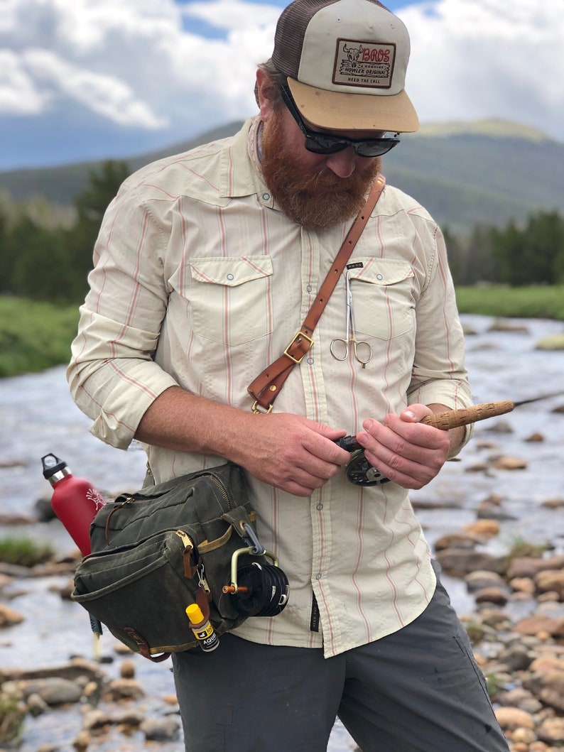 Waxed Canvas and Leather Fly Fishing Bag With Front Mounted Etsy