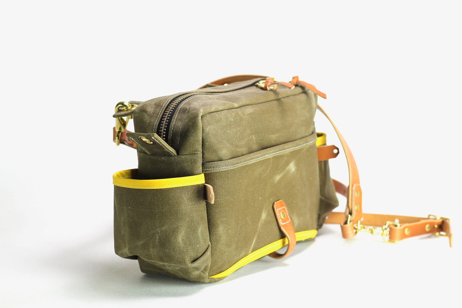 Minimalist Waxed Canvas and Leather Fly Fishing Bag With Front Mounted
