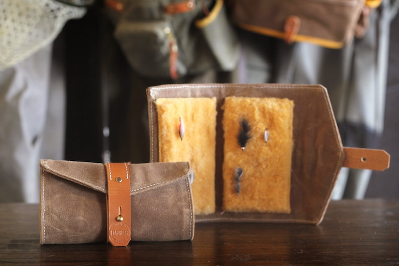 Waxed Canvas, Leather and Shearling Fly Fishing Streamer Wallet image 1