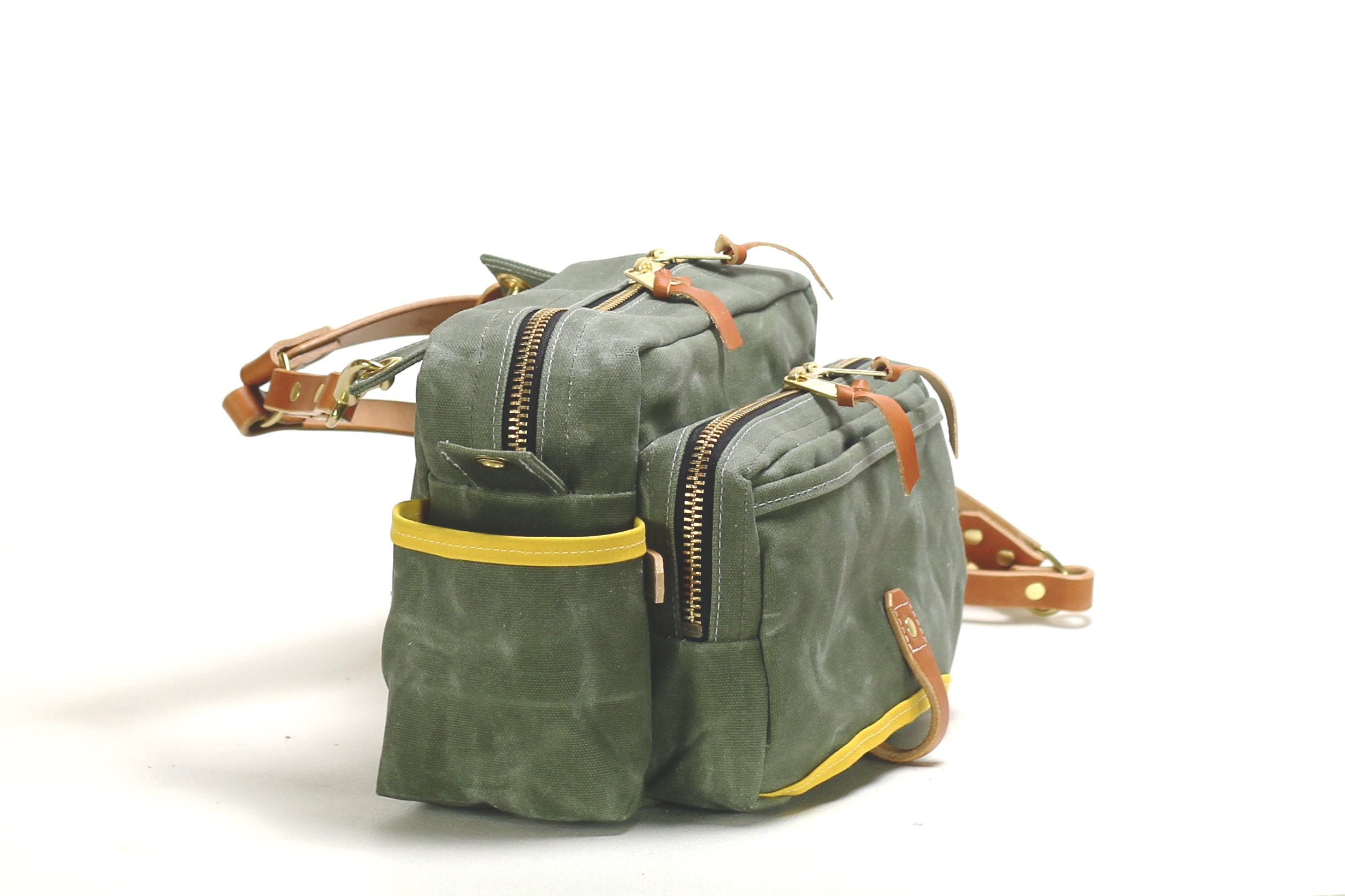 Waxed Canvas and Leather Fly Fishing Bag With Front Mounted Net Slot and  Creel Style Strap Olive -  Ireland