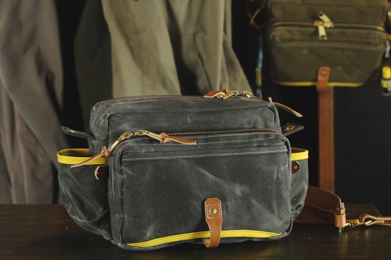 Waxed Canvas and Leather Fly Fishing Bag With Front Mounted Etsy