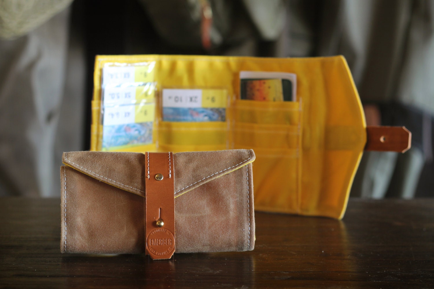 Waxed Canvas, Leather and Shearling Fly Fishing Hybrid Streamer and Leader Wallet