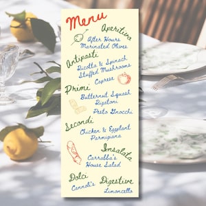 Italienische Menüvorlage, Ästhetik, Dinner Party Menü