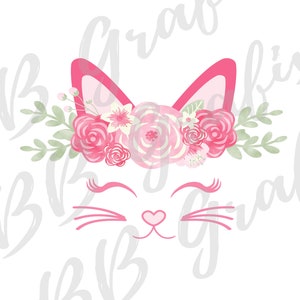 Fichier numérique Png - tête de chat - aquarelle florale - fleurs - Girly - Sublimation Design - Clip Art - TÉLÉCHARGEMENT IMMÉDIAT