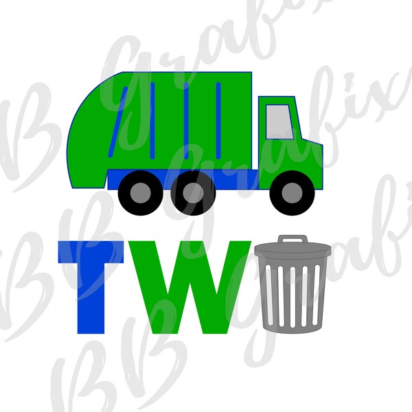 Digital Png File - Garbage Truck - Two - 2nd Birthday -  Design - Sublimation Design - DTG Printing - INSTANT DOWNLOAD