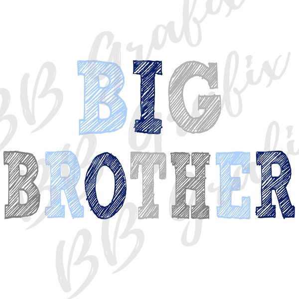 Digital Png File - Big Brother - Navy Blue, Light Blue & Grey - Baby Announcement -  Sublimation Design Clip Art - INSTANT DOWNLOAD