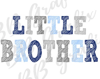 Digital Png File - Little Brother - Navy Blue, Light Blue & Grey - Baby Announcement  Sublimation Design Clip Art - INSTANT DOWNLOAD