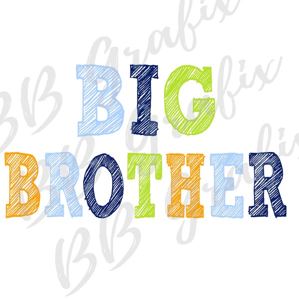 Digital Png File - Big Brother - Blue, Lime Green & Orange - Baby Announcement -  Sublimation Design Clip Art - INSTANT DOWNLOAD
