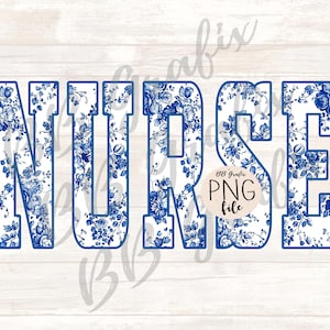 Archivo PNG digital de enfermera, toile floral, color agua azul, clip art imprimible, diseño de sublimación DTF, descarga instantánea