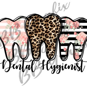 Arquivo PNG digital Higienista dental Dentista Trio de dentes Blush de leopardo Listras florais Design de sublimação em toboágua para impressão DOWNLOAD INSTANTÂNEO