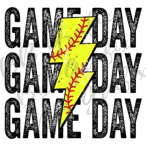 Digital Png File Game Day Softball Stacked Distressed Lightning Bolt Printable Waterslide Iron On  Sublimation Design INSTANT DOWNLOAD