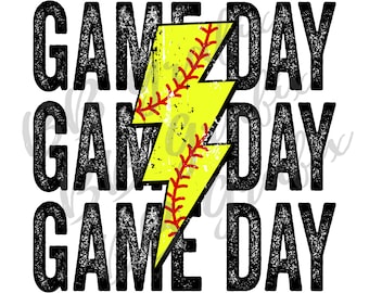 Digital Png File Game Day Softball Stacked Distressed Lightning Bolt Printable Waterslide Iron On  Sublimation Design INSTANT DOWNLOAD