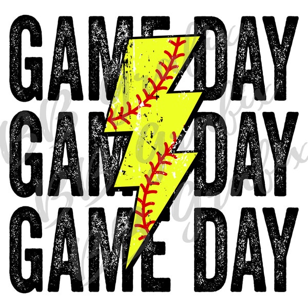 Digital Png File Game Day Softball Stacked Distressed Lightning Bolt Printable Waterslide Iron On  Sublimation Design INSTANT DOWNLOAD