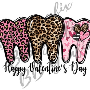 Digitaal png-bestand tandarts Happy Valentine's Day Tooth Leopard orthodontist Valentine afdrukbare glijbaan sublimatie ontwerp INSTANT DOWNLOAD