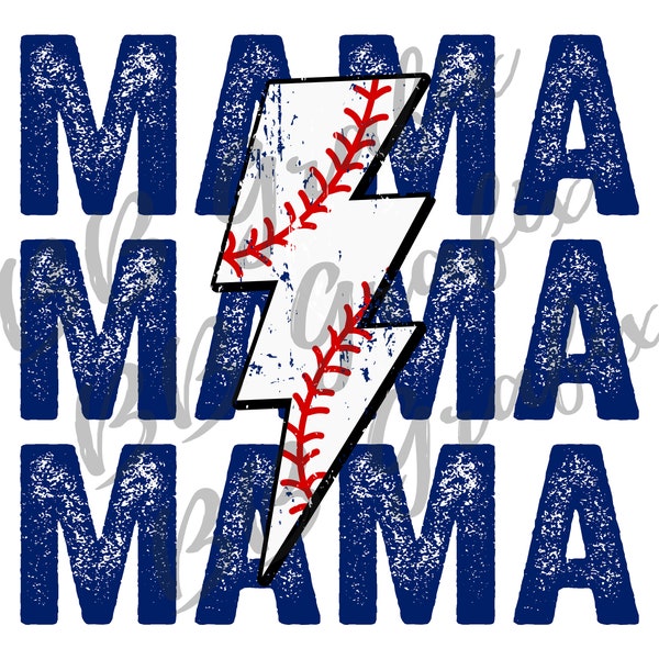 Digital Png File Baseball Mama Stacked Distressed Lightning Bolt Mom Printable Waterslide Iron On  Sublimation Design INSTANT DOWNLOAD