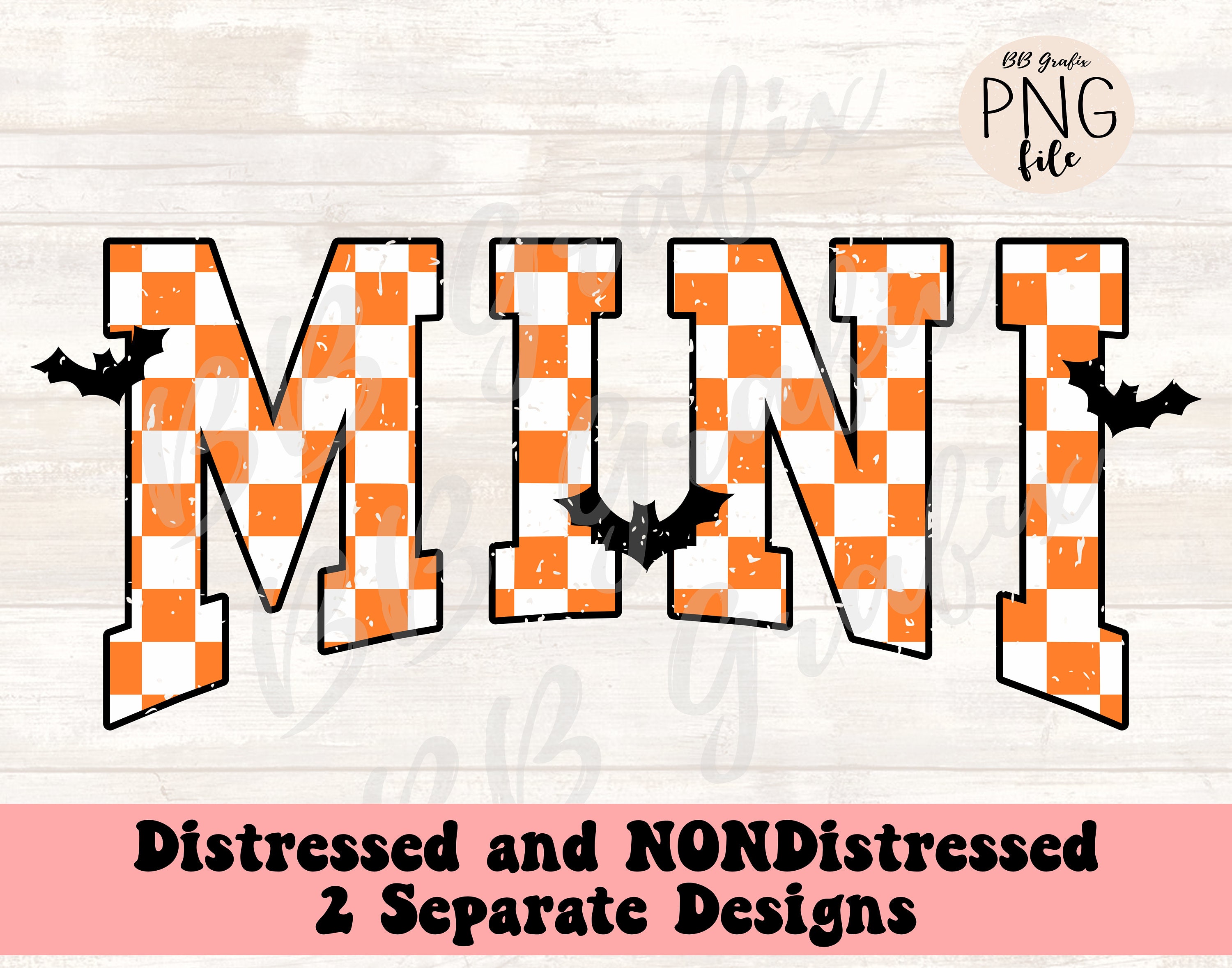 Digital Png File Mini Halloween Checker Bats Retro Printable  Waterslide Dtf Dtg Sublimation Design INSTANT DOWNLOAD