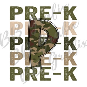 Digital Png File Pre-k Stacked Camo Back to School Teacher Kids Boy Printable Waterslide  Sublimation Design INSTANT DOWNLOAD