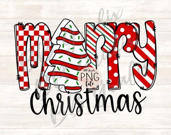Digital Png File Merry Christmas Hand Drawn Doodle Tree Cake Patterns Checker Printable Waterslide Dtf Sublimation Design INSTANT DOWNLOAD