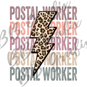 Digital Png File Postal Worker Stacked Distressed Cheetah Leopard Bolt Printable Waterslide  Sublimation Design INSTANT DOWNLOAD