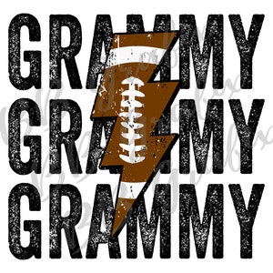 Digital Png File Grammy Football Stacked Distressed Lightning Bolt Printable Waterslide  Sublimation Design INSTANT DOWNLOAD
