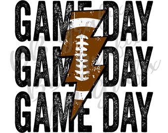 Digital Png File Game Day Football Stacked Distressed Lightning Bolt Printable Waterslide Iron On  Sublimation Design INSTANT DOWNLOAD