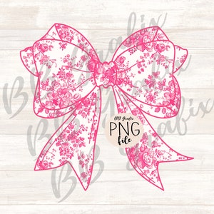 Arquivo PNG digital Coquette Laço Floral Rosa Toile Chinoiserie Clip Art Imprimível Waterslide DTF DTG Design de Sublimação DOWNLOAD INSTANTÂNEO