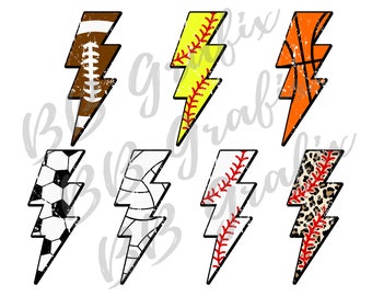 Digital Png File 7 Separate Designs Sports Ball Lightning Bolt Bundle Art Printable Waterslide Iron On Sublimation Design INSTANT DOWNLOAD