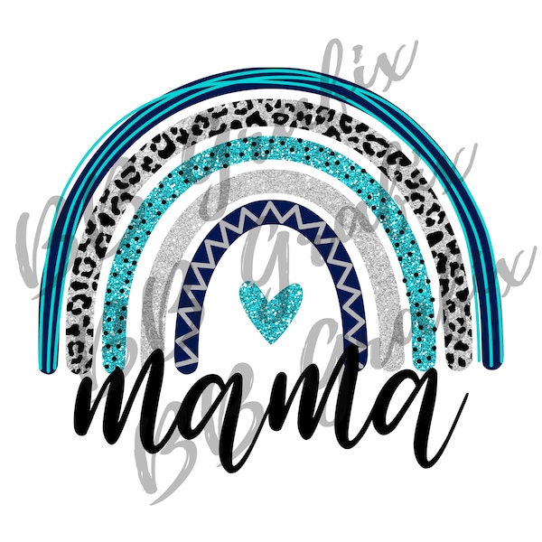 Digital Png File Mama Cheetah Leopard Rainbow Printable Teal Clip Art Waterslide Sticker DTG Printing Sublimation Design INSTANT DOWNLOAD