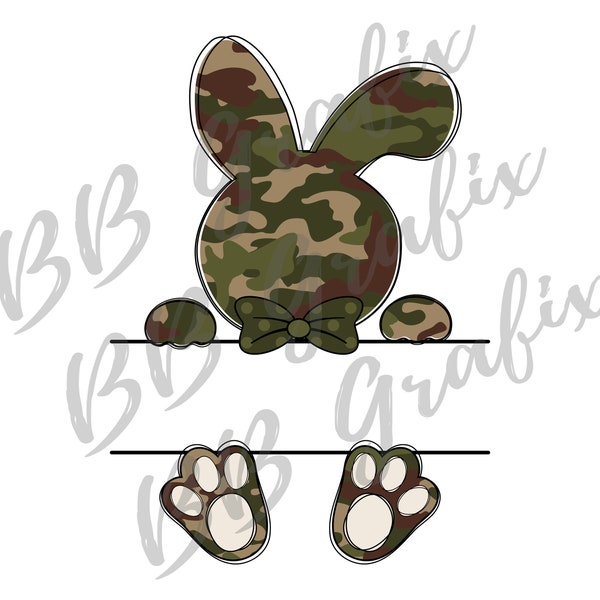 Digital Png File Blank Split Bunny Camo Bow Tie Hand Drawn Easter Kid Baby Printable Waterslide  Sublimation Design INSTANT DOWNLOAD