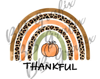 Digitale PNG-bestand pompoen Rainbow Fall Thanksgiving dankbaar aquarel Leopard afdrukbare clip art sublimatie ontwerp INSTANT DOWNLOAD