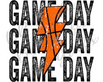 Digital Png File Game Day Basketball Stacked Distressed Lightning Bolt Printable Waterslide  Sublimation Design INSTANT DOWNLOAD