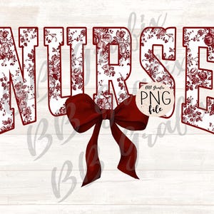 Fichier numérique Png infirmière Toile florale marron aquarelle Coquette noeud Clip Art imprimable Dtf Dtg Sublimation Design TÉLÉCHARGEMENT IMMÉDIAT