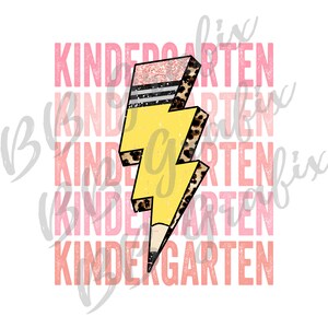 Digital Png File Kindergarten Back to School Stacked Pencil Cheetah Leopard Bolt Printable  Sublimation Design INSTANT DOWNLOAD