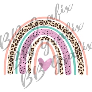 Digital Png File - Rainbow Watercolor Leopard Heart - Hand Drawn Doodle Printable Clip Art Sublimation Design INSTANT DOWNLOAD