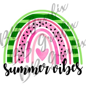 Digital Png File - Summer Vibes Watermelon Rainbow Kids Girl Children's Print Watercolor Doodle Clip Art Sublimation Design INSTANT DOWNLOAD