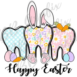 Arquivo PNG digital Dentista Feliz Páscoa Trio de dentes Leopardo Chita Ovo Coelho Coelho Design de sublimação para impressão em toboágua DOWNLOAD INSTANTÂNEO