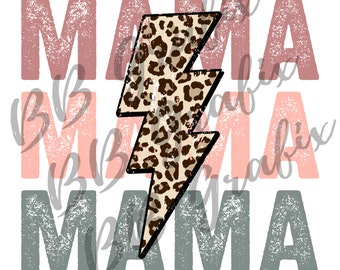 Digital Png File Mama Stacked Distressed Cheetah Leopard Bolt Printable Waterslide Iron On  Sublimation Design INSTANT DOWNLOAD