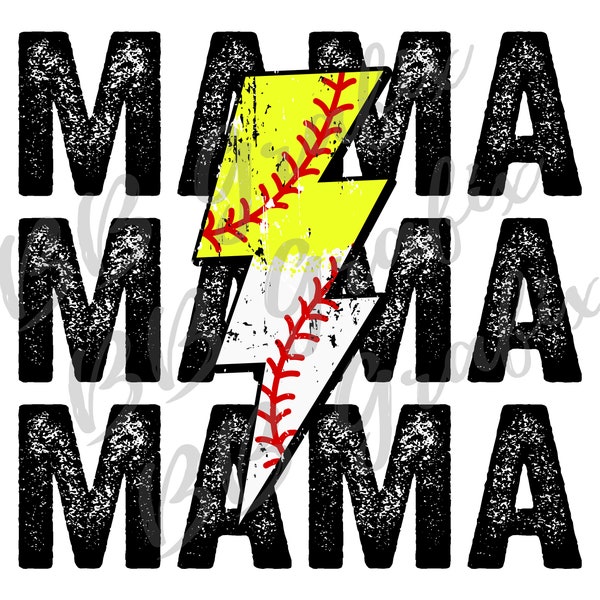 Digital Png File Baseball T-Ball Softball Mama Stacked Distressed Lightning Bolt Mom Printable Sticker Sublimation Design INSTANT DOWNLOAD