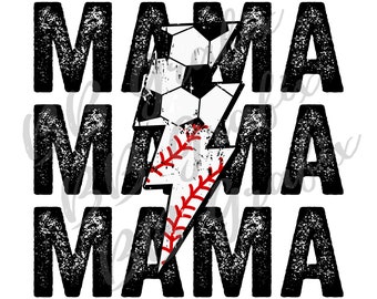 Digital Png File Soccer Baseball T-Ball Mama Stacked Distressed Lightning Bolt Mom Printable Sticker Sublimation Design INSTANT DOWNLOAD