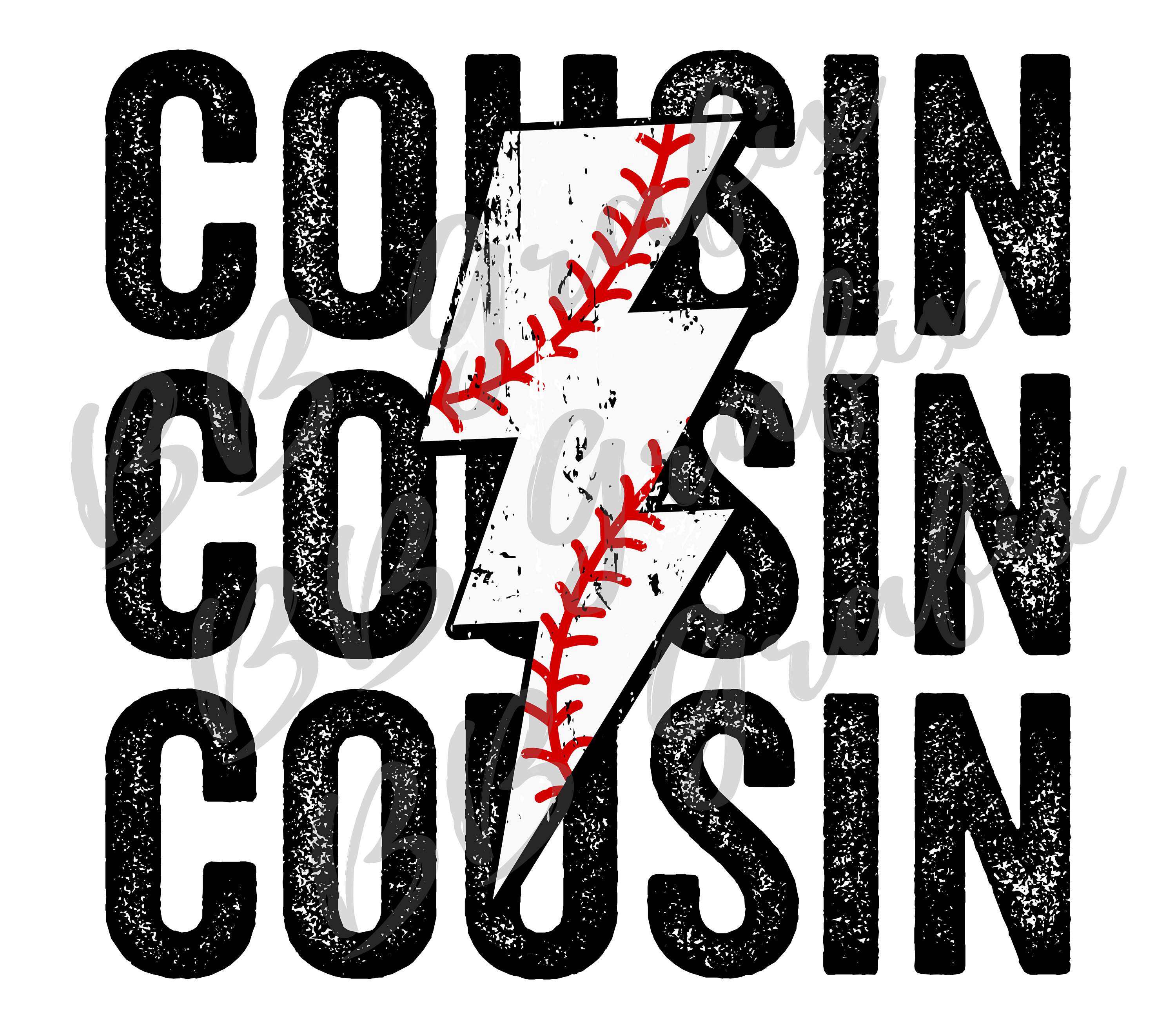 Digital Png File Baseball T-Ball Cousin Stacked Distressed Lightning Bolt Printable Waterslide Iron On Sublimation Design INSTANT DOWNLOAD
