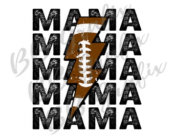 Digital Png File Football Mama Stacked Distressed Lightning Bolt Printable Waterslide Iron On  Sublimation Design INSTANT DOWNLOAD