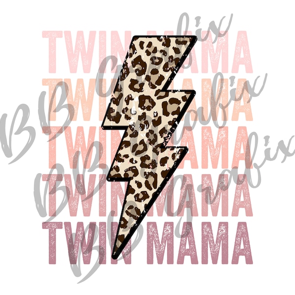 Digital Png File Twin Mama Blush Ombre Stacked Cheetah Girl Mom Lightning Bolt Printable Waterslide Sublimation Design INSTANT DOWNLOAD