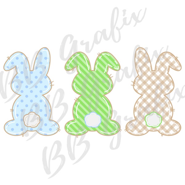 Digital Png File - Bunny Rabbit Trio - Line of Three - Blue, Green, Beige - Boy Easter Clip Art Sublimation Design - INSTANT DOWNLOAD